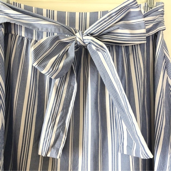J. by J. Crew Blue/White Striped Midi Length Skirt Ruffled Hem Bow Size 4 - Picture 4 of 9